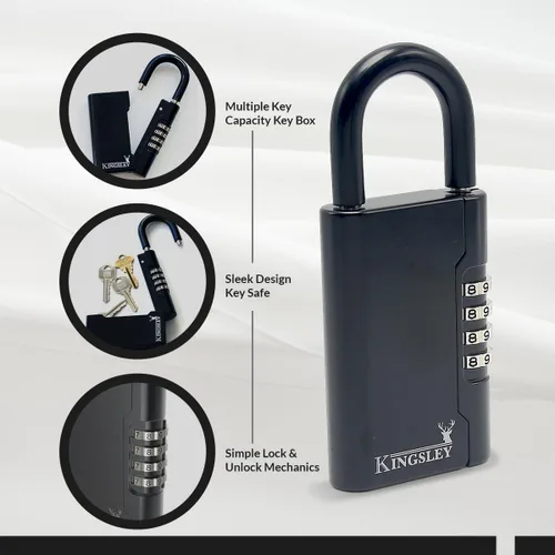 Miniatura 9 de Kingsley Guard-a-Key Caja de seguridad para llaves negra portátil con llave de colgar y cerradura de combinación para llaves de casa, inmobiliarias