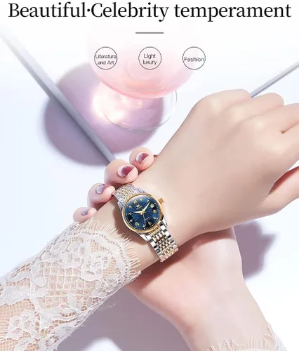 Miniatura 3 de OLEVS Relojes automáticos de diamante Tourbillon para mujer, de cuerda automática, de moda, de acero inoxidable, fase lunar, impermeable, luminoso