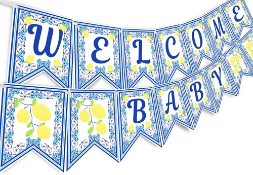 Capri Lemon - Cartel de bienvenida para bebé, suministros de fiesta de baby shower de limón, decoraciones de fiesta de baby shower de limón, baby
