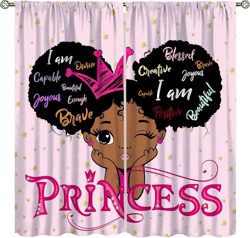 Miniatura 15 de YCness Cortinas afroamericanas para niños, tratamientos de ventana de niña negra afro para dormitorio, lindas cortinas de bailarina bailarina rosa