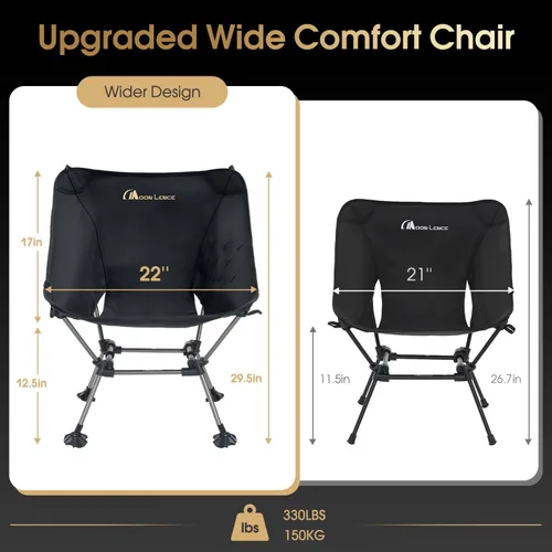 Miniatura 2 de MOON LENCE Silla de camping Plus, comodidad y tamaño mejorados, aún compacta y ligera, silla portátil plegable para mochilero y senderismo, Negro