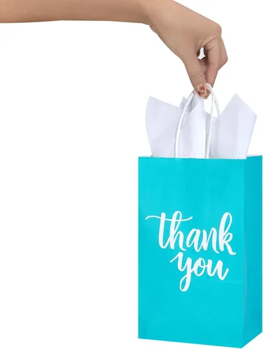 Miniatura 6 de DjinnGlory Paquete de 50 bolsas de papel pequeñas de color verde azulado con asas de 9 x 5.5 x 3.15 pulgadas y 50 bolsas de papel de seda blanco