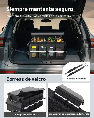 Miniatura 5 de HOTOR Organizador de maletero de automóvil, organizador plegable para SUV, almacenamiento de automóvil con tiras reflectantes y cubierta