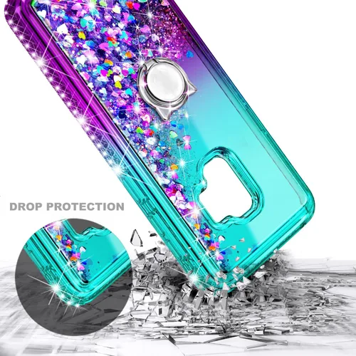 Miniatura 6 de NGB - Funda para teléfono Samsung Galaxy S9, color aguamarina/morado, bonita funda con purpurina líquida para mujeres y niñas, con protector