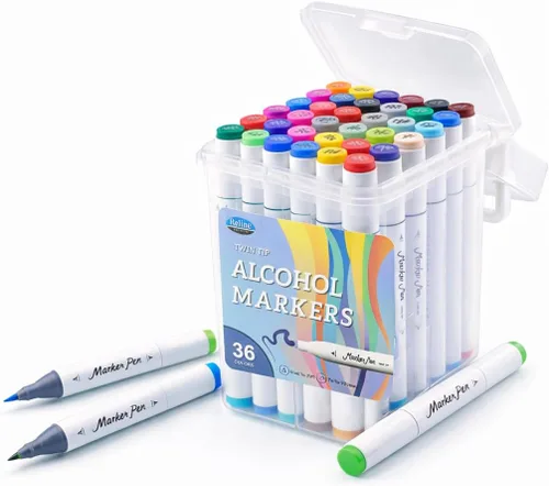 Marcadores de alcohol de 36 colores, marcadores de arte a base de alcohol de doble punta, rotuladores de punta de pincel con estuche para colorear