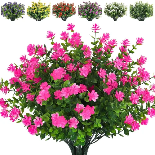 Miniatura 45 de RECUTMS - Flores artificiales, plantas artificiales, resisten los rayos ultravioleta, arbustos sintéticos, para interior y exterior, maceta