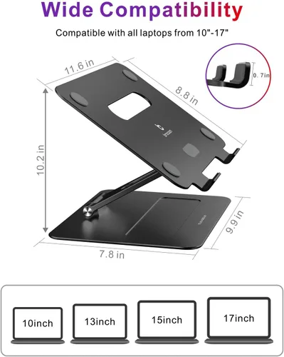 Miniatura 6 de Soporte ajustable para computadora portátil MacBook para escritorio Elevador ergonómico de aluminio para laptop con ventilación térmica, Negro