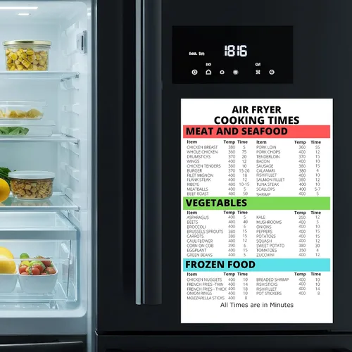 Miniatura 5 de Freidora de aire Imán Tiempos de cocción 6x9 Tabla de conversión de cocina - Carne Mariscos Verduras Alimentos congelados - Guía de cocción con imán