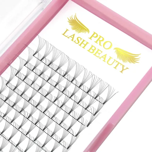 Miniatura 16 de Extensiones de pestañas postizas de volumen prefabricadas 3D-C-0.07-10 con tallo corto, extensiones de pestañas postizas en abanico prefabricadas 9