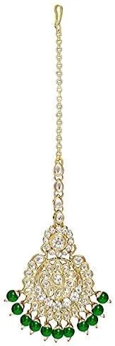 Miniatura 4 de Aheli Indian Ethnic Wedding Faux Kundan Beaded Bridal Long Necklace Earrings with Maang Tikka Traditional Jewellery Set for Women