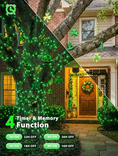 Miniatura 5 de Hopolon Guirnalda de luces para interiores y exteriores, 33 pies, 100 luces LED de Navidad con control remoto, cable verde conectable, luces