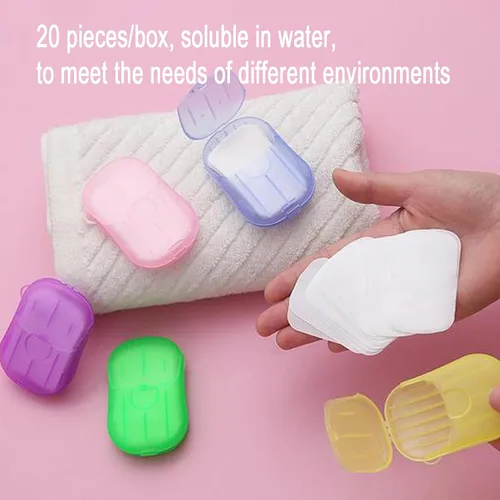 Miniatura 5 de XXYXXY 20 cajas (400 hojas) portátil desechable de viaje jabón de mano hoja de papel lavado a mano hoja de jabón de papel de baño (color al azar)