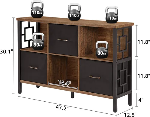 Miniatura 2 de HOMISSUE Estante organizador de almacenamiento de 6 cubos, estantería rústica corta con 3 contenedores de almacenamiento, estantería horizontal