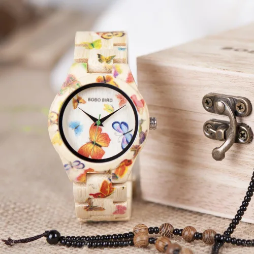 Miniatura 4 de BOBO BIRD Reloj de bambú para mujer, diseño de mariposa, hecho a mano, hecho a mano