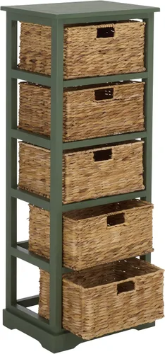 Miniatura 11 de SAFAVIEH Muebles Vedette - Torre de almacenamiento de 5 cestas - Negro envejecido - Madera maciza - Diseño de torre de cesta costera - Ideal