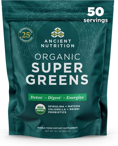 Miniatura 9 de Ancient Nutrition Supergreens Alkalize & Detox - Polvo de superalimento orgánico hecho de frutas reales, verduras y hierbas, para apoyo digestivo