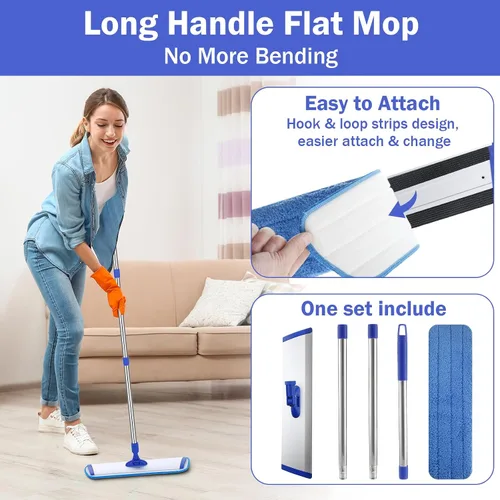 Miniatura 3 de Uiifan 1 juego de trapeador de microfibra de 18 pulgadas con mango extensible y almohadillas lavables reutilizables para pisos de madera dura