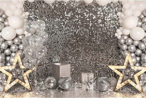 Miniatura 3 de Telón de fondo de fiesta de discoteca plateado con purpurina para mujer, recepción, fotografía, fondo, decoración de mesa de pastel, fondo