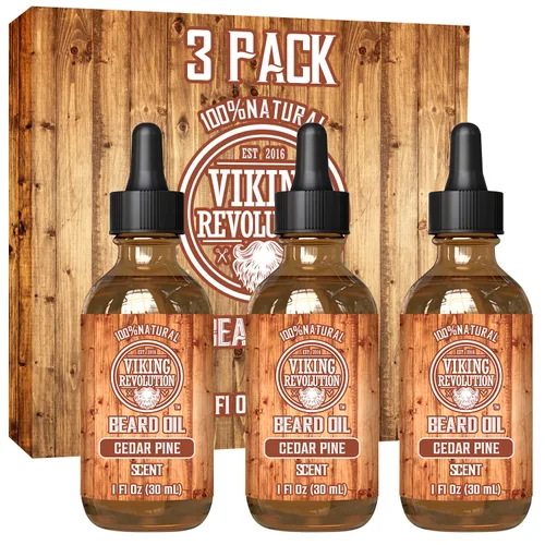 Miniatura 7 de Viking Revolution Aceite de barba de sándalo para hombres, aceite natural para barba con aceite de argán y aceite de jojoba, suavizante de barba