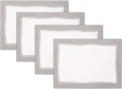 Elrene Home Fashions Villeroy & Boch - Juego de 4 manteles individuales de mezcla de lino, 14 x 20 pulgadas, color blanco y plateado