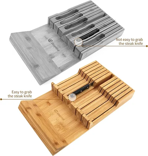 Miniatura 4 de Utoplike - Bloque de cuchillos de bambú para cajones de cocina, organizador y soporte para cuchillos, incluye soporte para cuchillos de bistec, sin