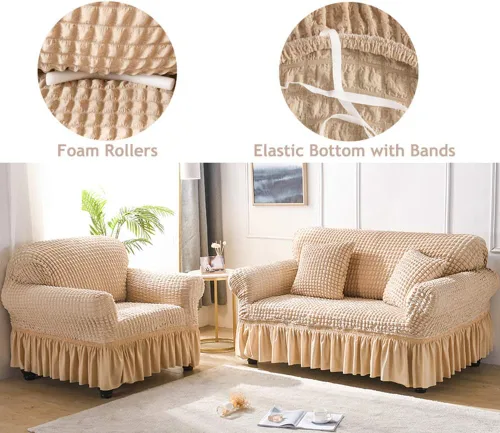 Miniatura 5 de Fundas elásticas de elastano para sofá, fundas de sofá de dos plazas con falda, antideslizantes, suaves, duraderas, extraíbles, lavables a máquina