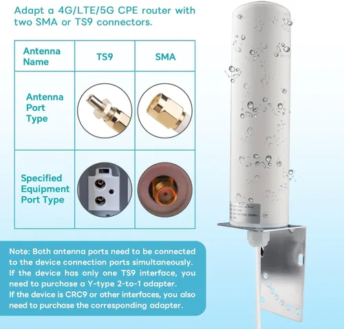 Miniatura 4 de Antena 4G LTE/5G 10dBi Antena omnidireccional para exteriores de alta ganancia 698-2700 3300-3800MHz SMA 16.4 pies Cable de baja pérdida TS9