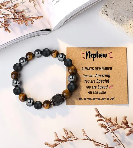 Miniatura 7 de TONY & SANDY Pulsera de piedra natural para niño, hijo, nieto, sobrino, hermano, novio, marido, abuelo, tío, papá, aniversario, cumpleaños, Navidad
