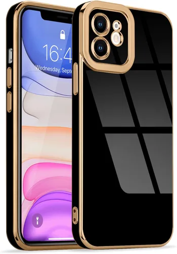 Miniatura 180 de Lafunda Diseñada para iPhone 13 Pro, fundas lujosas con chapado lindo para mujeres y niñas, elegante borde dorado, a prueba de golpes, TPU con funda