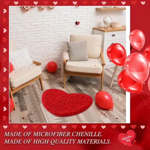 Miniatura 4 de 4 tapetes decorativos en forma de corazón para el día de San Valentín, 20 x 24 pulgadas, antideslizante, lavable, suave, esponjoso, tapete