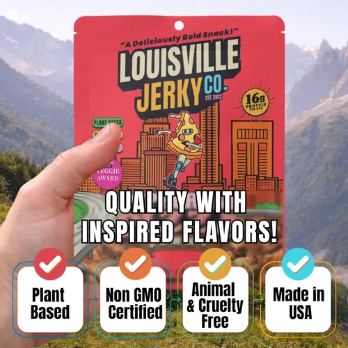 Miniatura 4 de Louisville Vegan Jerky – Carne vegana y vegetariana de pizza con pepperoni - Carne seca que hace agua la boca - Aperitivos veganos sin gluten