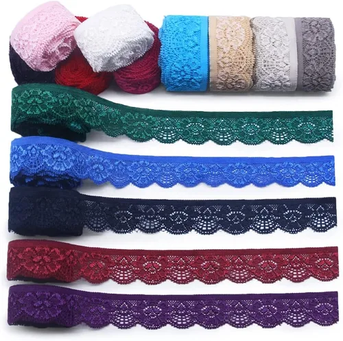 SEMINI 28 yardas de 1 pulgada de ancho con ribete elástico de encaje de 14 colores, cinta de encaje, borde de flores, para costura, manualidades,