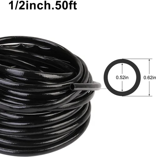 Miniatura 3 de Tubo de riego de 1/2 pulgada 50 pies, sistema de riego por goteo rígido PE para jardín, (0.52 ″ ID X 0.60 ″ OD) Línea de goteo negra, riego