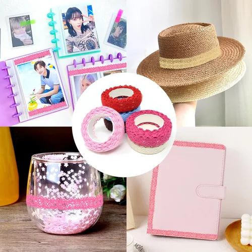 Miniatura 4 de Honbay 6 rollos de cintas de encaje, cintas decorativas con patrón de encaje, cintas adhesivas Washi, cinta adhesiva para cajones de álbumes