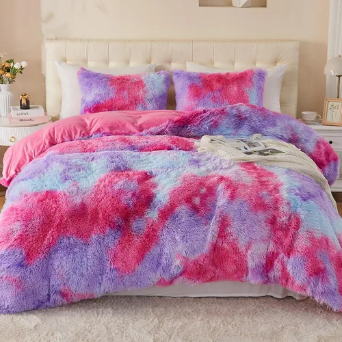 Miniatura 14 de EMME Juego de funda de edredón de felpa lanudo de color blanco, tamaño Queen, 3 piezas, juego de ropa de cama de invierno suave y esponjoso de pelo