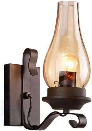 Lámpara de pared rústica vintage con pantalla de vidrio aceitado, lámpara de pared industrial retro de hierro negro, decoración artística para