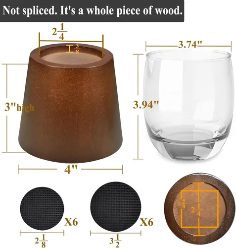 Miniatura 2 de Juego de 6 elevadores de madera redondos de 3 pulgadas para muebles, elevadores de madera resistentes para marco de cama, mesa, sofá, escritorio