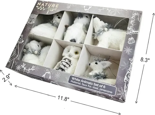 Miniatura 2 de Nature Vibe - Adornos de animales polares de sisal para árbol de Navidad, juego de 6 figuras de animales árticos en caja de regalo como adornos