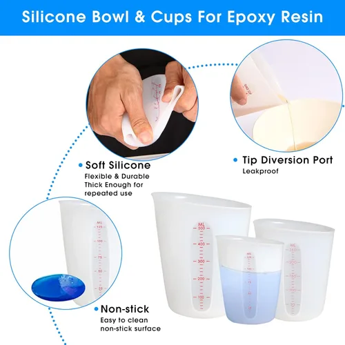 Miniatura 5 de ZUYEE Tazas medidoras de silicona (2 tazas + 1 taza) tazas de fusión flexibles para mantequilla de resina epoxi, taza de chocolate para hornear, 2