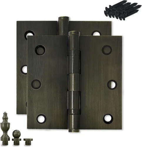 Miniatura 18 de Bisagra de puerta de latón macizo, rodamiento de bolas pulido de 3.5 x 3.5 pulgadas con puntas decorativas de rosca incluidas, juego de 2 bisagras