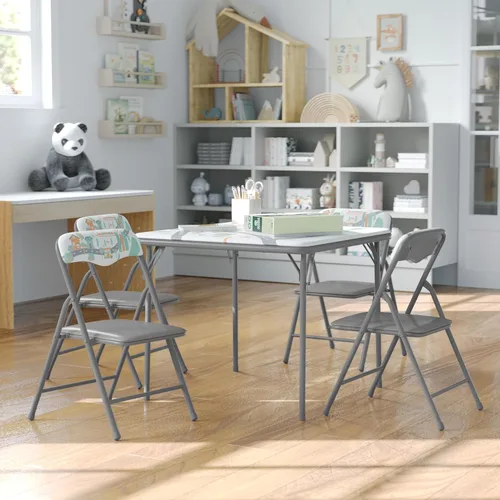 Flash Furniture Mindy Kids - Juego de mesa y sillas cuadradas plegables de 5 piezas para guardería y aulas, juego de mesa de actividades y sillas