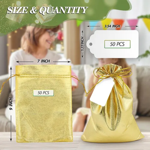 Miniatura 2 de DOYIDE 50 bolsas de regalo con cordón dorado, bolsas de joyería de 7 x 9 pulgadas, bolsas con cordón, bolsas brillantes para recuerdos de fiesta