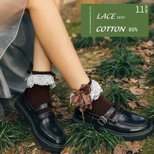 Miniatura 2 de SEMOHOLLI Calcetines de tobillo para mujer calcetines de encaje con volantes y volantes cómodos calcetines de princesa
