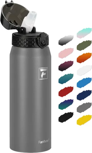Miniatura 43 de Fanhaw Botella de agua de acero inoxidable aislada para niños de 20 onzas con tapa con popote, a prueba de fugas y antipolvo, botella de uso diario