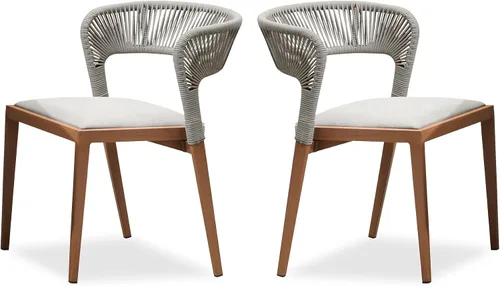 Miniatura 12 de PURPLE LEAF Silla de comedor al aire libre, 2 piezas, para todo tipo de clima, mimbre de mimbre, marco de aluminio, silla de comedor para patio