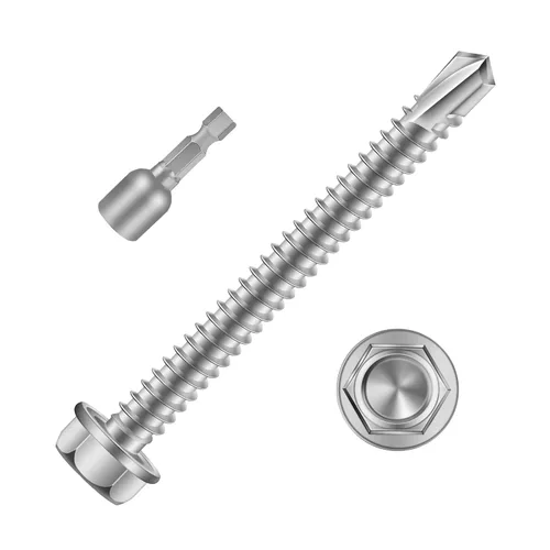 Miniatura 16 de Mellewell Tornillos autoperforantes con cabeza hexagonal de 1/2 pulgada, tornillos de chapa autoperforantes, acero inoxidable 410, 100