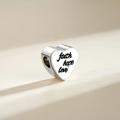 Miniatura 2 de CLYQCL Cuentas de abalorios para pulseras y collares de Pandora dijes en forma de corazón con fe esperanza amor Metal