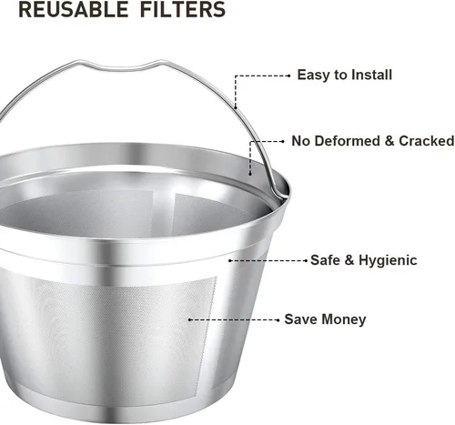 Miniatura 3 de Filtros de café de repuesto reutilizables de 4 a 5 tazas: filtro de café permanente de acero inoxidable que se adapta a la cafetera y la cafetera