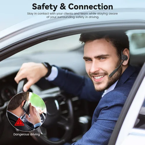 Miniatura 4 de MONODEAL Auriculares de oreja abierta con micrófono, auriculares Bluetooth 5.4 ligeros con botón de silencio de cancelación de ruido, auriculares