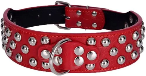 Miniatura 10 de Serijoars Collar de cuero de 2 pulgadas de ancho, collar resistente con tachuelas, ajustable para perros medianos y grandes (M, negro)